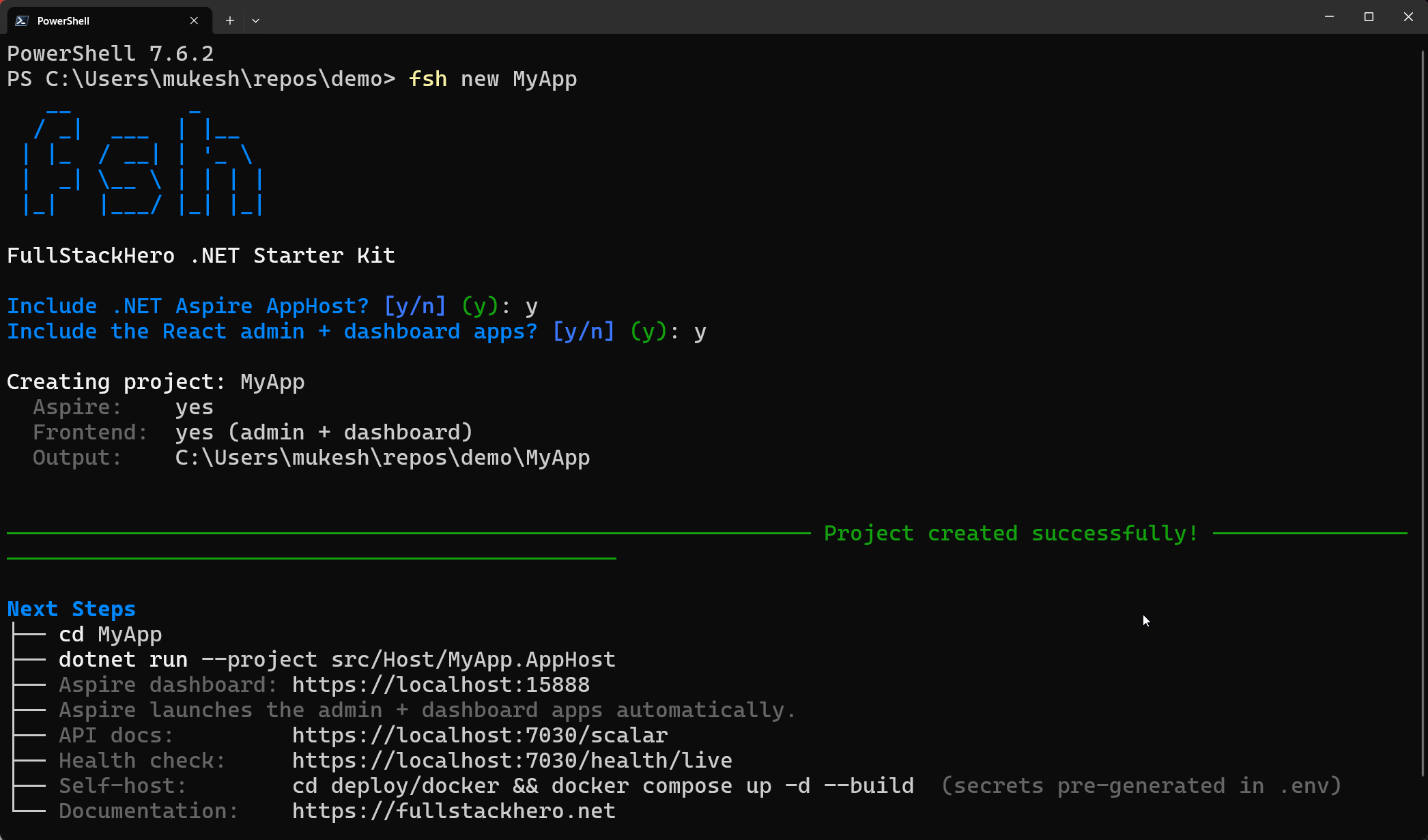 fsh new interactive scaffolding wizard